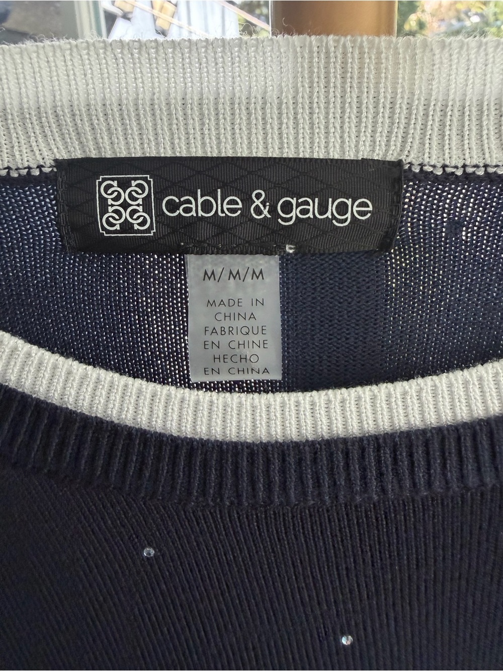 Cable & Gauge Navy Short-Sleeve Knit with White Trim and rhinestone dot Accents - Picture 3 of 3
